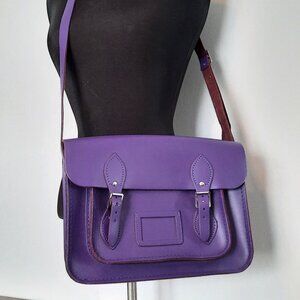 Purple Leather Cambridge Satchel Messenger Bag